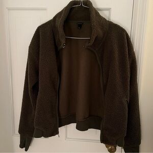 Dark Green Sherpa Zip Up Jacket